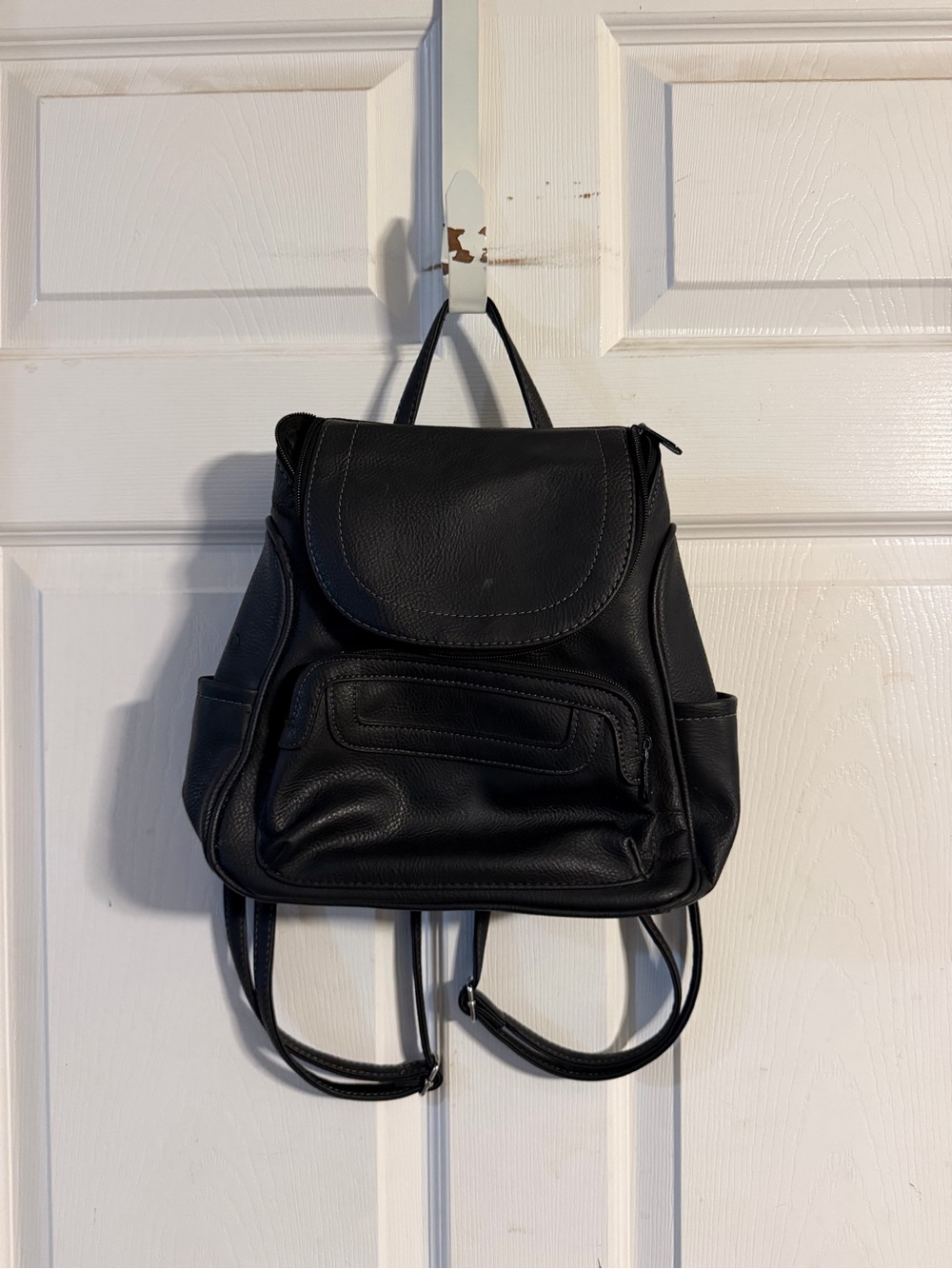 Compact Black Faux-Leather Women's Backpack